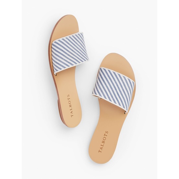 Talbots Striped Nautical Coastal Piped Round Toe Slides Sandals Slip-Ons (NWT) - Picture 2 of 4